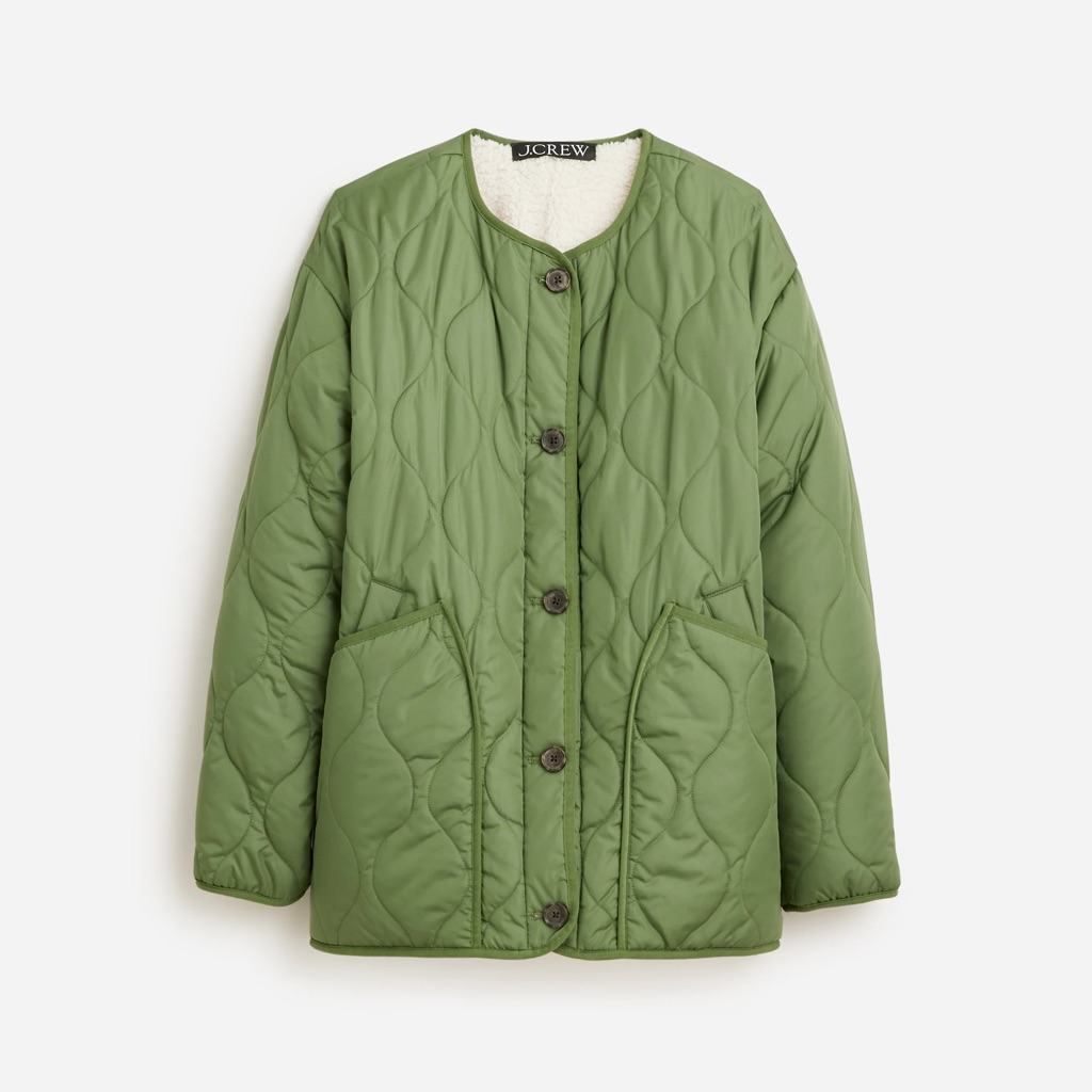 J Crew Reversible Quilted Puffer Jacket W/ Primaloft Sherpa Lined Sz Large Bt824